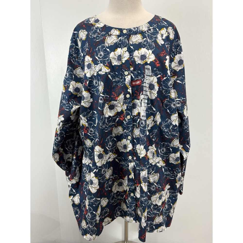 NEW! Duluth Trading Co. Wrinklefighter Tunic Shirt Womens 4X Blue Floral Print